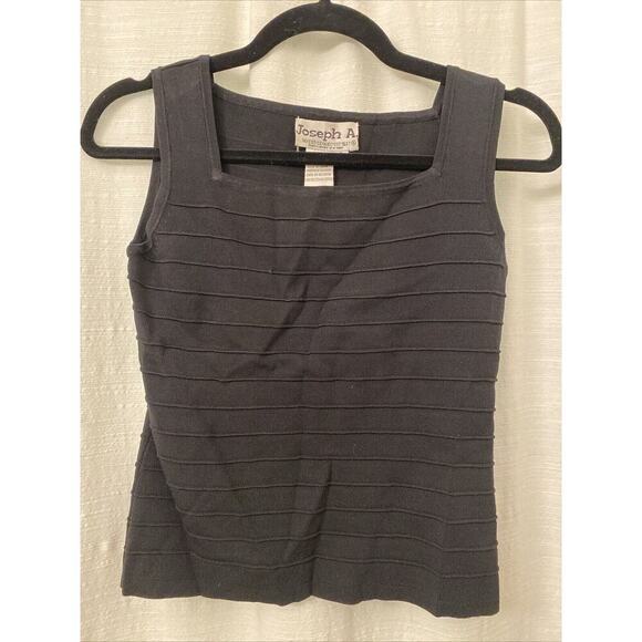 Joseph A Tops - Joseph A. Top Small Black Ribbed Square Neck Basic Casual